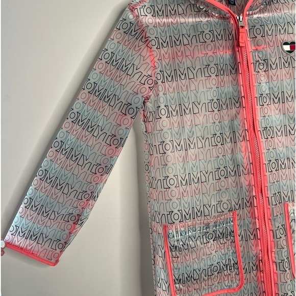 Tommy Hilfiger Girls Size 12/14 Large Clear Spell Out Logo Rain Coat Translucent - Picture 3 of 8